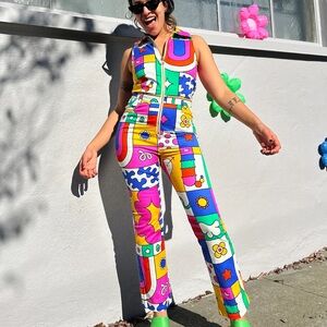 Nooworks Multicolor Graphic Zip-Front Jumpsuit